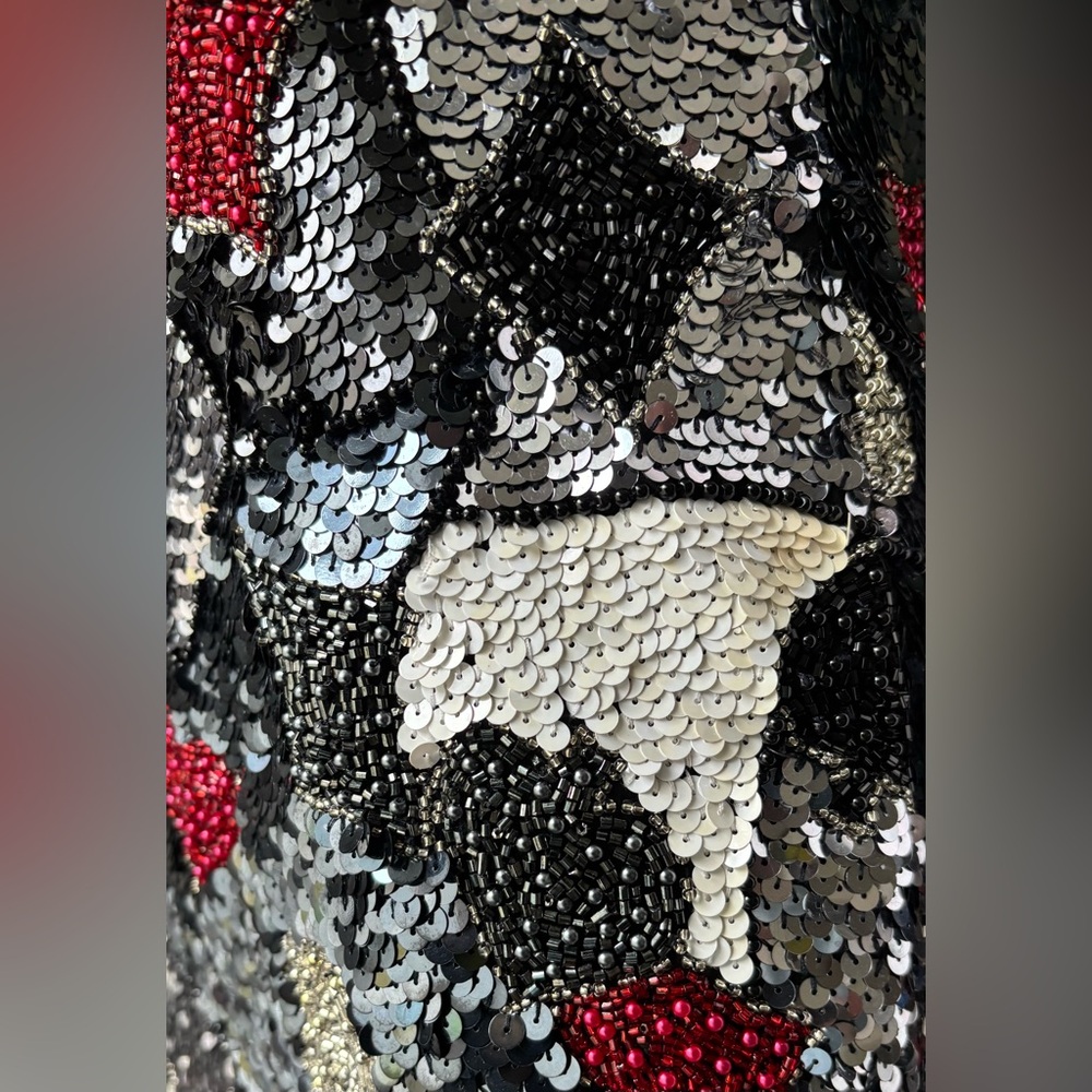 Vintage Oleg Cassini Sequin Silk Mini Dress BodyCon Low Cut Black & White Size 4 - Picture 11 of 12